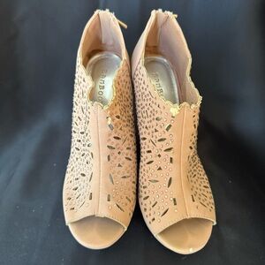 Bamboo Blush Pink Peep Toe Ankle Wedges